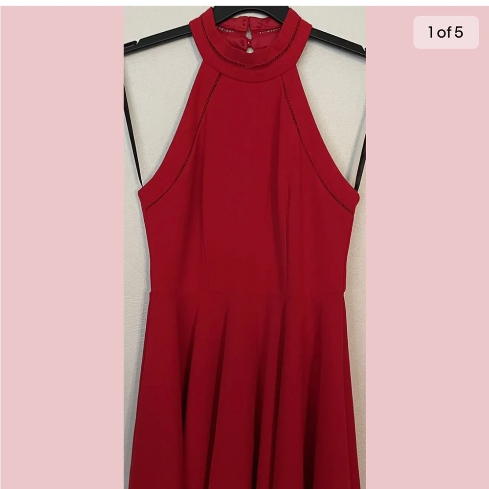 B. DARLIN Red Halter Stretch Keyhole  PARTY PROM HOLIDAY Mini Fit/Flare Sz 9/10